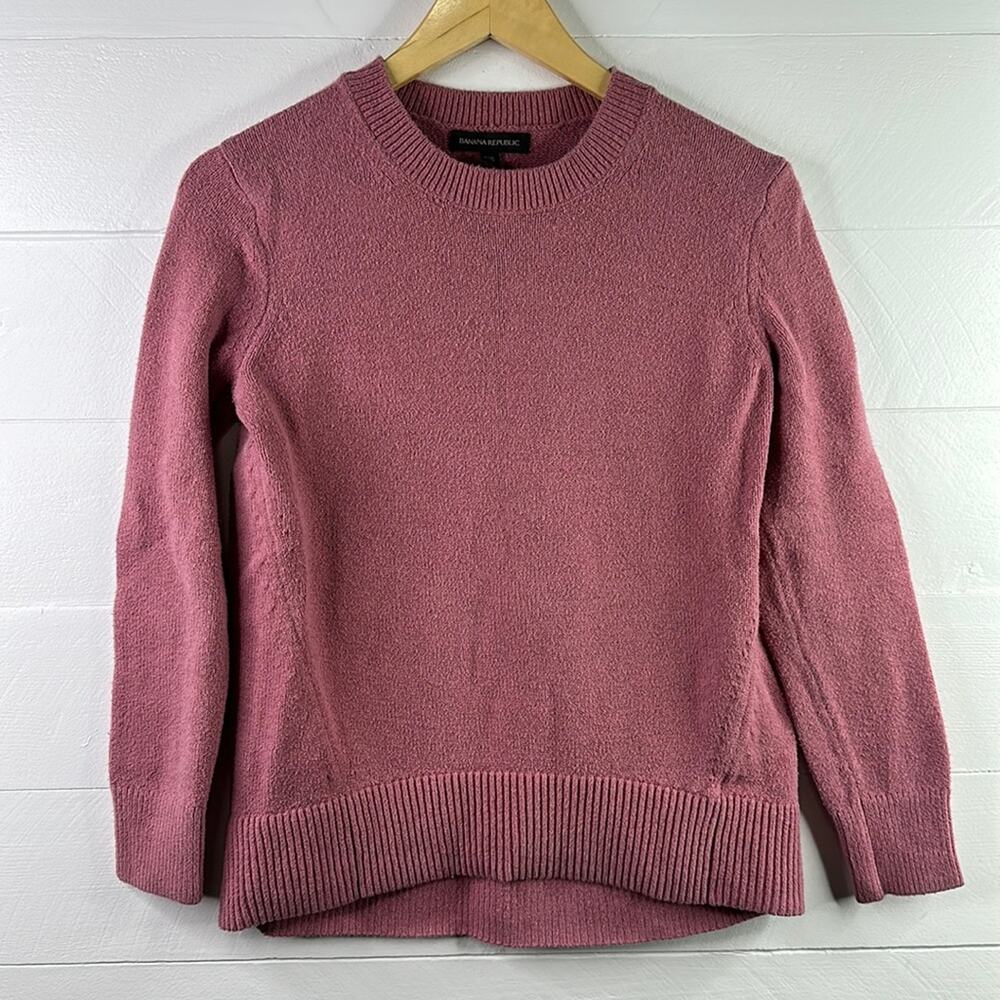 BANANA REPUBLIC Pink Fuzy Crew Neck Sweater Long Sleeve Oversized‎ Shirt Size XS